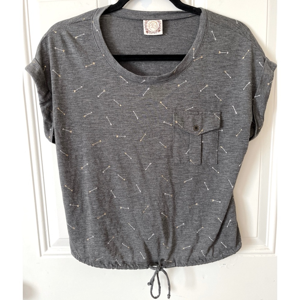 Truself Organic Women's Medium Gray & Gold Short Sleeve Crop Top.